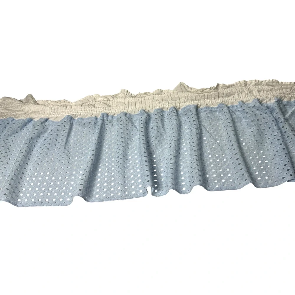 Vintage Baby Blue & White Ruffled Valance 1 Single Short Curtain Eyelets Cottage